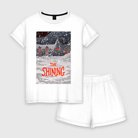 Женская пижама с шортиками хлопок с принтом The Shining , 100% хлопок | футболка прямого кроя, шорты свободные с широкой мягкой резинкой | redrum | the shining | бар | кубрик | николсон | сияние | ужас
