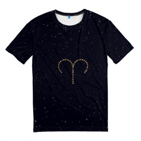 Мужская футболка 3D с принтом Овен и звезды , 100% полиэфир | прямой крой, круглый вырез горловины, длина до линии бедер | 