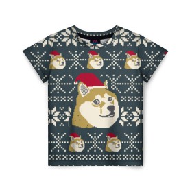 Детская футболка 3D с принтом Doge новогодний , 100% гипоаллергенный полиэфир | прямой крой, круглый вырез горловины, длина до линии бедер, чуть спущенное плечо, ткань немного тянется | 2017 | doge | doge новогодний | интернет приколы | новый год | подарок на новый год