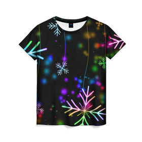 Женская футболка 3D с принтом Новогодняя ночь , 100% полиэфир ( синтетическое хлопкоподобное полотно) | прямой крой, круглый вырез горловины, длина до линии бедер | happy new year | конфетти | снежинки