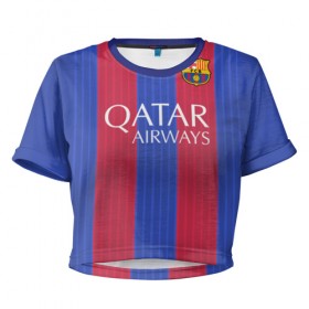 Женская футболка 3D укороченная с принтом Neymar (форма) , 100% полиэстер | круглая горловина, длина футболки до линии талии, рукава с отворотами | barca | barcelona | неймар