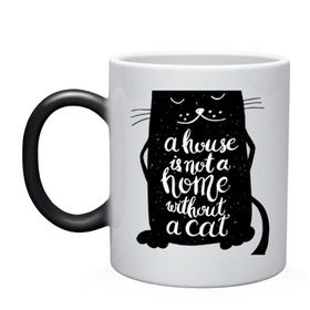 Кружка хамелеон с принтом Черный кот , керамика | меняет цвет при нагревании, емкость 330 мл | кот | котенок | кошка | мяу