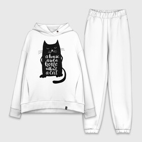 Женский костюм хлопок Oversize с принтом Черный кот ,  |  | кот | котенок | кошка | мяу