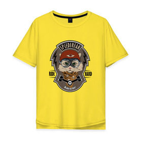 Мужская футболка хлопок Oversize с принтом Кот-гонщик , 100% хлопок | свободный крой, круглый ворот, “спинка” длиннее передней части | гонки | кот | котенок | кошка | мотоцикл | мяу | шлем