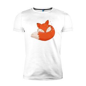 Мужская футболка премиум с принтом Спящая лиса , 92% хлопок, 8% лайкра | приталенный силуэт, круглый вырез ворота, длина до линии бедра, короткий рукав | Тематика изображения на принте: лиса | лисенок | лисица | лисичка