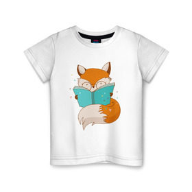 Детская футболка хлопок с принтом Лисица с книгой , 100% хлопок | круглый вырез горловины, полуприлегающий силуэт, длина до линии бедер | Тематика изображения на принте: лиса | лисенок | лисица | лисичка