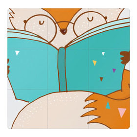 Магнитный плакат 3Х3 с принтом Лисица с книгой , Полимерный материал с магнитным слоем | 9 деталей размером 9*9 см | Тематика изображения на принте: лиса | лисенок | лисица | лисичка