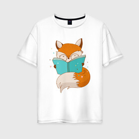 Женская футболка хлопок Oversize с принтом Лисица с книгой , 100% хлопок | свободный крой, круглый ворот, спущенный рукав, длина до линии бедер
 | лиса | лисенок | лисица | лисичка