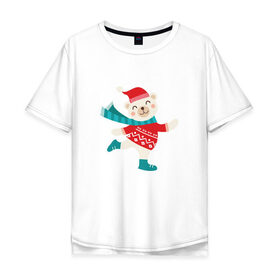 Мужская футболка хлопок Oversize с принтом Новогодний Мишка , 100% хлопок | свободный крой, круглый ворот, “спинка” длиннее передней части | christmas | hipster | new year | winter | зима | новый год | рождество | хипстер