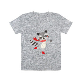 Детская футболка хлопок с принтом Новогодний Енот , 100% хлопок | круглый вырез горловины, полуприлегающий силуэт, длина до линии бедер | 