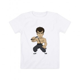 Детская футболка хлопок с принтом Брюс Ли , 100% хлопок | круглый вырез горловины, полуприлегающий силуэт, длина до линии бедер | 
