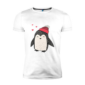 Мужская футболка премиум с принтом Пингвин в шапке , 92% хлопок, 8% лайкра | приталенный силуэт, круглый вырез ворота, длина до линии бедра, короткий рукав | Тематика изображения на принте: christmas | new year | winter | зима | новый год | пингвин | рождество