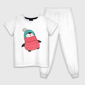 Детская пижама хлопок с принтом Зимний пингвин , 100% хлопок |  брюки и футболка прямого кроя, без карманов, на брюках мягкая резинка на поясе и по низу штанин
 | christmas | new year | winter | зима | новый год | пингвин | рождество