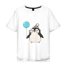 Мужская футболка хлопок Oversize с принтом Пингвин с шариком , 100% хлопок | свободный крой, круглый ворот, “спинка” длиннее передней части | christmas | new year | winter | зима | новый год | пингвин | рождество