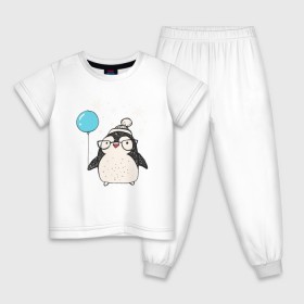 Детская пижама хлопок с принтом Пингвин с шариком , 100% хлопок |  брюки и футболка прямого кроя, без карманов, на брюках мягкая резинка на поясе и по низу штанин
 | Тематика изображения на принте: christmas | new year | winter | зима | новый год | пингвин | рождество