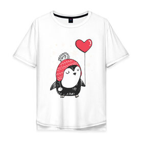Мужская футболка хлопок Oversize с принтом Пингвин с шариком , 100% хлопок | свободный крой, круглый ворот, “спинка” длиннее передней части | christmas | new year | winter | зима | новый год | пингвин | рождество