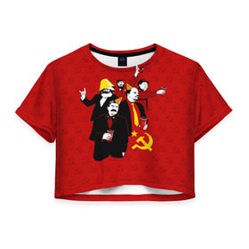 Женская футболка 3D укороченная с принтом Communist Party , 100% полиэстер | круглая горловина, длина футболки до линии талии, рукава с отворотами | lenin | october | party | red | russia | soviet union | stalin | ussr | большевик | коммунист | красный | ленин | октябрь | пати | россия | советский союз | ссср | сталин