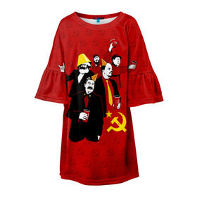 Детское платье 3D с принтом Communist Party , 100% полиэстер | прямой силуэт, чуть расширенный к низу. Круглая горловина, на рукавах — воланы | lenin | october | party | red | russia | soviet union | stalin | ussr | большевик | коммунист | красный | ленин | октябрь | пати | россия | советский союз | ссср | сталин