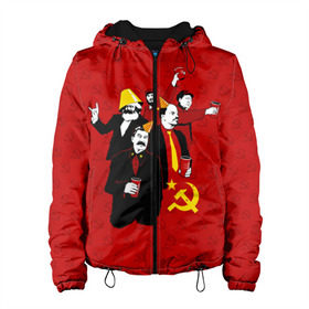 Женская куртка 3D с принтом Communist Party , ткань верха — 100% полиэстер, подклад — флис | прямой крой, подол и капюшон оформлены резинкой с фиксаторами, два кармана без застежек по бокам, один большой потайной карман на груди. Карман на груди застегивается на липучку | Тематика изображения на принте: lenin | october | party | red | russia | soviet union | stalin | ussr | большевик | коммунист | красный | ленин | октябрь | пати | россия | советский союз | ссср | сталин