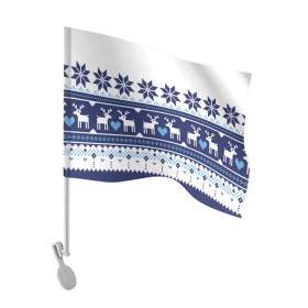 Флаг для автомобиля с принтом Скандинавские олени , 100% полиэстер | Размер: 30*21 см | deer | heart | holiday | new year | ornament | scandinavian | snowflakes | winter | зима | новый год | олени | орнамент | праздник | сердце | скандинавские | снежинки