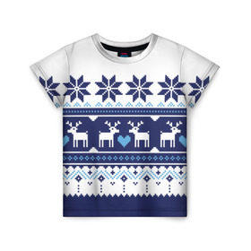 Детская футболка 3D с принтом Скандинавские олени , 100% гипоаллергенный полиэфир | прямой крой, круглый вырез горловины, длина до линии бедер, чуть спущенное плечо, ткань немного тянется | deer | heart | holiday | new year | ornament | scandinavian | snowflakes | winter | зима | новый год | олени | орнамент | праздник | сердце | скандинавские | снежинки