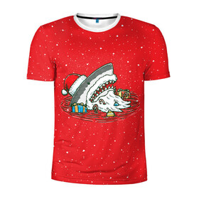 Мужская футболка 3D спортивная с принтом Акула Дед Мороз , 100% полиэстер с улучшенными характеристиками | приталенный силуэт, круглая горловина, широкие плечи, сужается к линии бедра | Тематика изображения на принте: christmas | new year | shark | новый год | рождество | санта