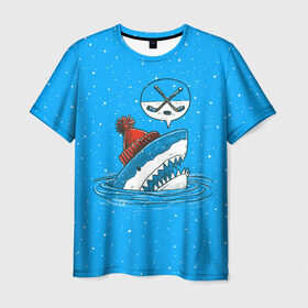 Мужская футболка 3D с принтом Акула хоккейный фанат , 100% полиэфир | прямой крой, круглый вырез горловины, длина до линии бедер | fan | fish | hochey | ocean | predator | sea | shark | water | акула | вода | игра | лед | море | океан | рыба | фанат | хищник | хоккей | шайба