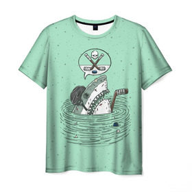 Мужская футболка 3D с принтом Акула хоккеист , 100% полиэфир | прямой крой, круглый вырез горловины, длина до линии бедер | fan | fish | hochey | ocean | predator | sea | shark | water | акула | вода | игра | лед | море | океан | рыба | фанат | хищник | хоккей | шайба