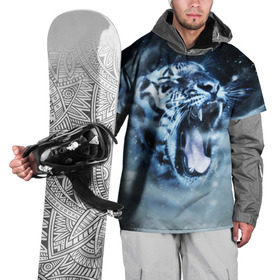 Накидка на куртку 3D с принтом Белый тигр , 100% полиэстер |  | Тематика изображения на принте: зима | клыки | метель | пасть | снег | тигр | хищник