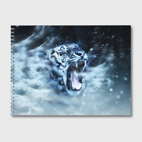 Альбом для рисования с принтом Белый тигр , 100% бумага
 | матовая бумага, плотность 200 мг. | Тематика изображения на принте: зима | клыки | метель | пасть | снег | тигр | хищник