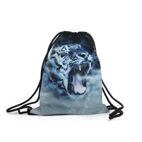 Рюкзак-мешок 3D с принтом Белый тигр , 100% полиэстер | плотность ткани — 200 г/м2, размер — 35 х 45 см; лямки — толстые шнурки, застежка на шнуровке, без карманов и подкладки | зима | клыки | метель | пасть | снег | тигр | хищник