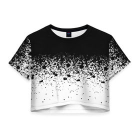 Женская футболка 3D укороченная с принтом необычный дизайн , 100% полиэстер | круглая горловина, длина футболки до линии талии, рукава с отворотами | белая | необычная | черно