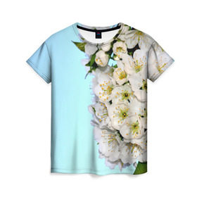 Женская футболка 3D с принтом Сакура , 100% полиэфир ( синтетическое хлопкоподобное полотно) | прямой крой, круглый вырез горловины, длина до линии бедер | вишня | сакура | яблоня | япония