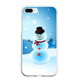 Чехол для iPhone 7Plus/8 Plus матовый с принтом Снеговик , Силикон | Область печати: задняя сторона чехла, без боковых панелей | дед мороз | зима | новый год | праздник | снеговик | снежинки