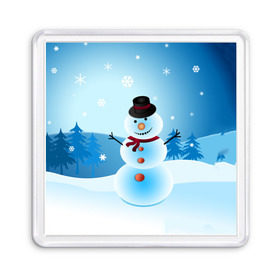 Магнит 55*55 с принтом Снеговик , Пластик | Размер: 65*65 мм; Размер печати: 55*55 мм | Тематика изображения на принте: дед мороз | зима | новый год | праздник | снеговик | снежинки