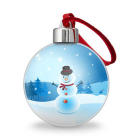 Ёлочный шар с принтом Снеговик , Пластик | Диаметр: 77 мм | Тематика изображения на принте: дед мороз | зима | новый год | праздник | снеговик | снежинки