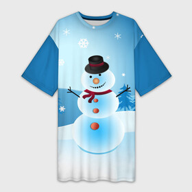 Платье-футболка 3D с принтом Снеговик ,  |  | дед мороз | зима | новый год | праздник | снеговик | снежинки