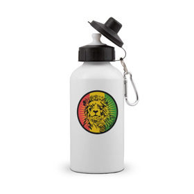 Бутылка спортивная с принтом Ямайский лев , металл | емкость — 500 мл, в комплекте две пластиковые крышки и карабин для крепления | лев | раста | ямайка