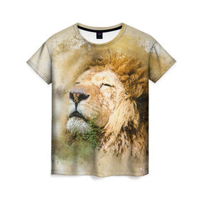 Женская футболка 3D с принтом Лев , 100% полиэфир ( синтетическое хлопкоподобное полотно) | прямой крой, круглый вырез горловины, длина до линии бедер | зверь | лев | тигр | хищник