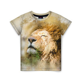 Детская футболка 3D с принтом Лев , 100% гипоаллергенный полиэфир | прямой крой, круглый вырез горловины, длина до линии бедер, чуть спущенное плечо, ткань немного тянется | зверь | лев | тигр | хищник