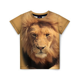 Детская футболка 3D с принтом Лев , 100% гипоаллергенный полиэфир | прямой крой, круглый вырез горловины, длина до линии бедер, чуть спущенное плечо, ткань немного тянется | Тематика изображения на принте: животные | кошка | лев | тигр | хищник