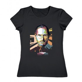 Женская футболка хлопок с принтом Стив Джобс , 100% хлопок | прямой крой, круглый вырез горловины, длина до линии бедер, слегка спущенное плечо | apple | брэнд | джобс | стив | эпл
