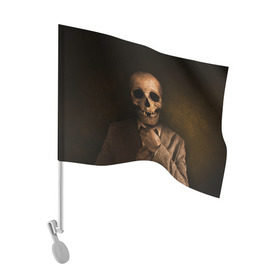 Флаг для автомобиля с принтом Скелет в пиджаке , 100% полиэстер | Размер: 30*21 см | кости | пиджак | скелет | ужас | череп