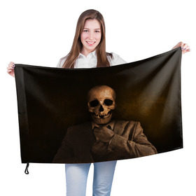 Флаг 3D с принтом Скелет в пиджаке , 100% полиэстер | плотность ткани — 95 г/м2, размер — 67 х 109 см. Принт наносится с одной стороны | кости | пиджак | скелет | ужас | череп