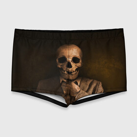 Мужские купальные плавки 3D с принтом Скелет в пиджаке , Полиэстер 85%, Спандекс 15% |  | кости | пиджак | скелет | ужас | череп