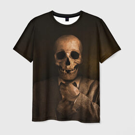 Мужская футболка 3D с принтом Скелет в пиджаке , 100% полиэфир | прямой крой, круглый вырез горловины, длина до линии бедер | кости | пиджак | скелет | ужас | череп