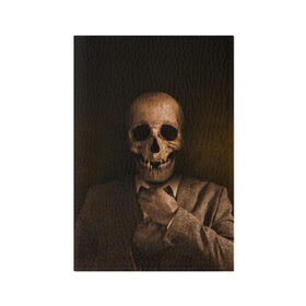 Обложка для паспорта матовая кожа с принтом Скелет в пиджаке , натуральная матовая кожа | размер 19,3 х 13,7 см; прозрачные пластиковые крепления | кости | пиджак | скелет | ужас | череп