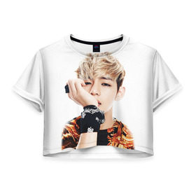 Женская футболка 3D укороченная с принтом Kim TaeHyung , 100% полиэстер | круглая горловина, длина футболки до линии талии, рукава с отворотами | bangtan | bangtan boys | bts | bulletproof boy scouts | k pop | kpop | ви | вишня | джей хоуп | джин | к поп | корейская попса | кпоп | рэп монстр | чимин | чонг | шуга
