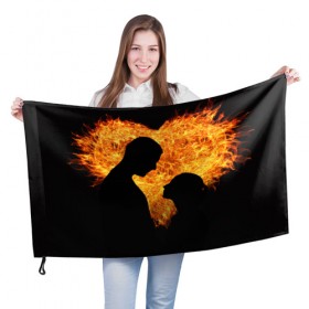 Флаг 3D с принтом Огненная любовь , 100% полиэстер | плотность ткани — 95 г/м2, размер — 67 х 109 см. Принт наносится с одной стороны | любовь | огонь | пламя | сердце | танец