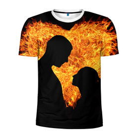Мужская футболка 3D спортивная с принтом Огненная любовь , 100% полиэстер с улучшенными характеристиками | приталенный силуэт, круглая горловина, широкие плечи, сужается к линии бедра | Тематика изображения на принте: любовь | огонь | пламя | сердце | танец